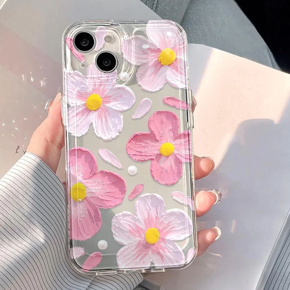 Rosa Pfirsichblüten-Hülle für iPhone 18 17 16 11 15 12 13 14 Pro Max, 17 Air, 17 Pro Max, iPhone 11, iPhone 17, 17, durchsichtige Schutzhülle, Bumper-Funda