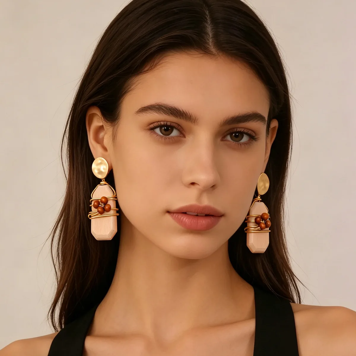 Vintage Maillard bead earrings Bohemian imitation wood hand-wound earrings