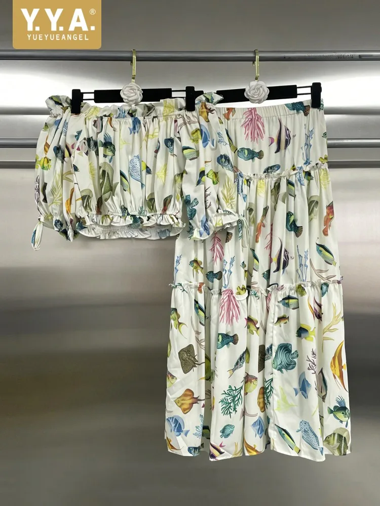 

Summer Women Slash Neck Short Tops Outfits Short Sleeve Personalized Printed Holiday Style Matching Set Ankle Length Skirt Sets