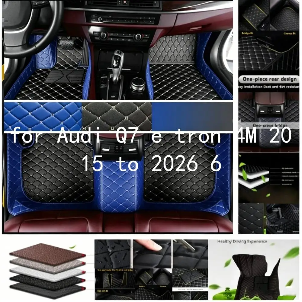 Tappetini per auto in pelle con motivo a diamante, compatibili con Audi Q7 e-tron 4M dal 2015 al 2026, 6 posti, personalizzati, a copertura totale, impermeabili, resistenti alle macchie, tappeti per