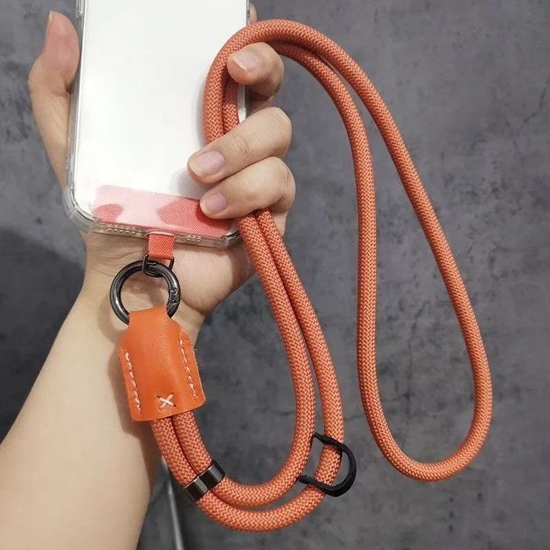 New Nylon Diagonal Mobile Phone Rope Pu Leather Head Braided Long Anti-drop Mobile Phone Rope Clip Mobile Phone Case Rope