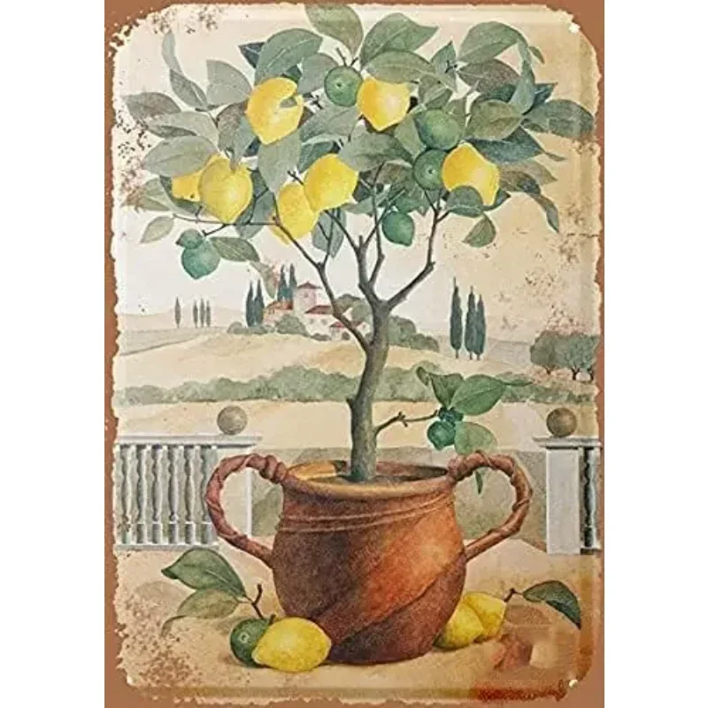 Kitchen Food Plate Lemon Fruit Plate Restaurant Milk Tea Burger Shop Tin Poster Metal Painting Wall Plate Pendant Metal Sign