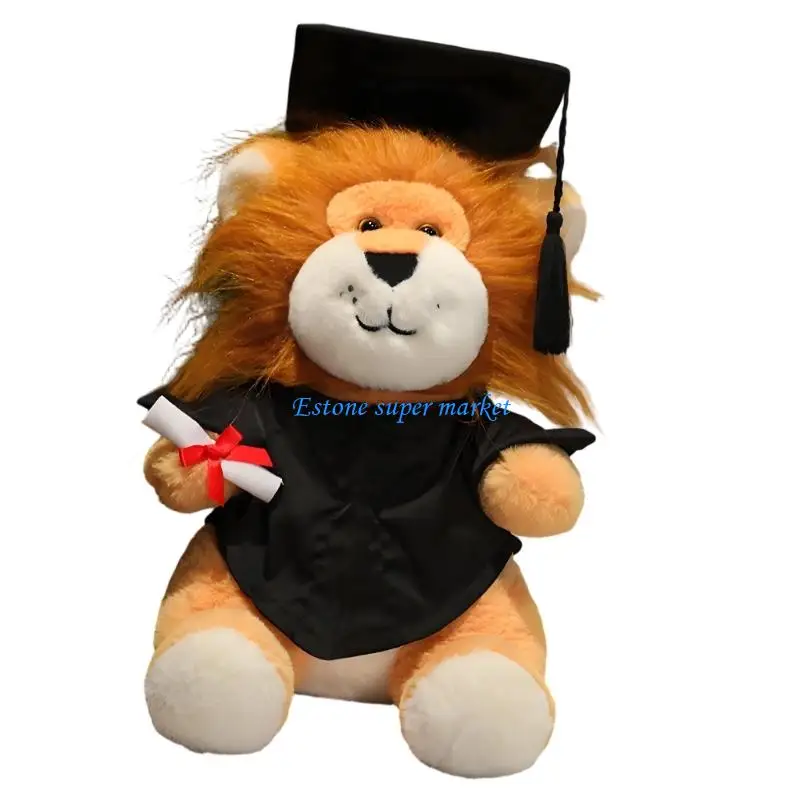 090B Plush Toy Stuffed Lions Graduate Student Souvenir Graduation Gift Bachelors Hat Graduation Hat Gift for Schools