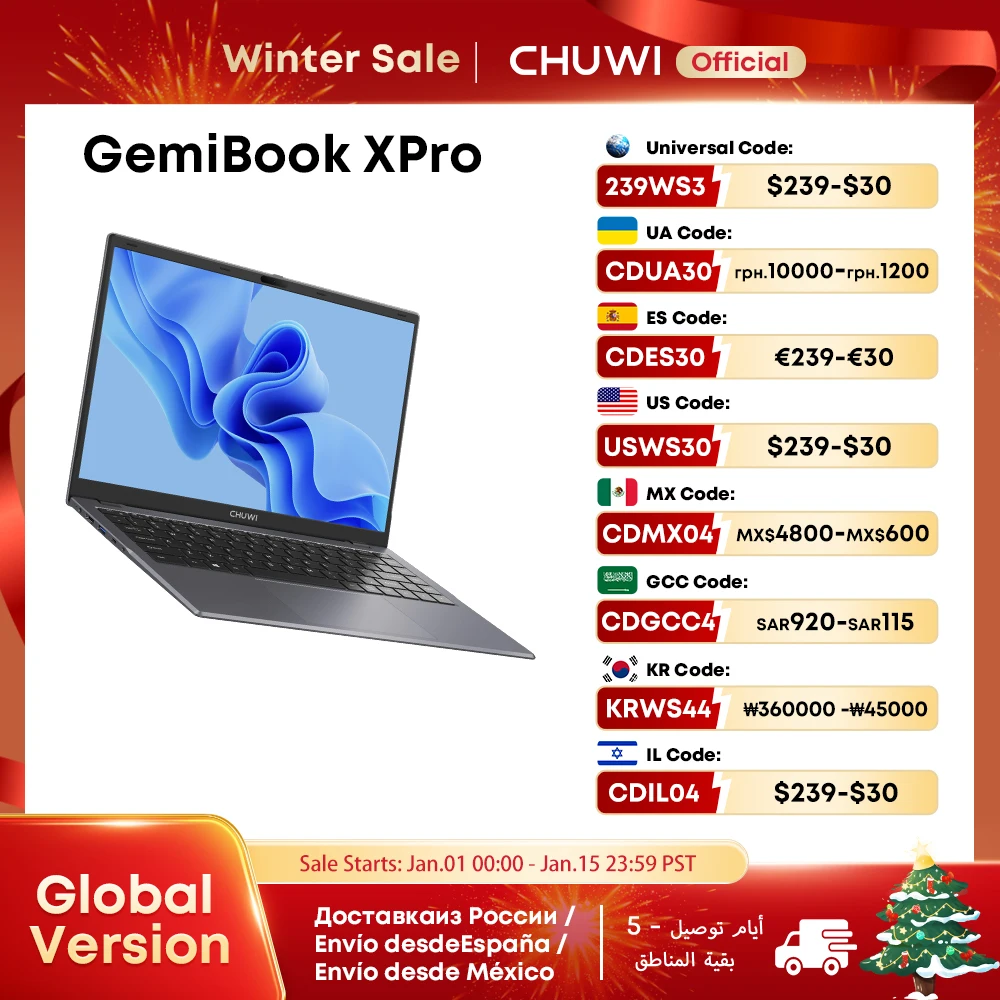 CHUWI GemiBook XPro Laptop Intel N100 Processors 8GB RAM 256GB SSD 14.1-inch UHD Screen With Cooling Fan Windows 11 Notebook