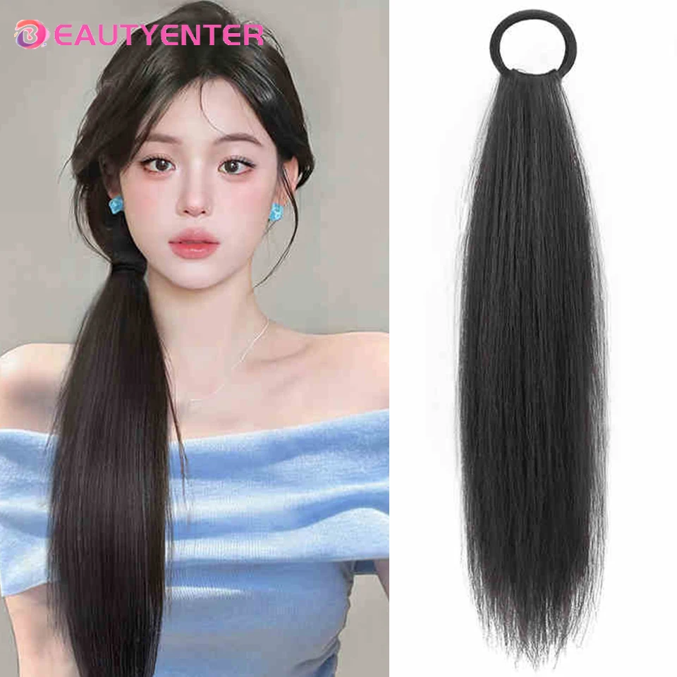 

BEAUTYENTER Synthetic Long Straight Ponytail Hair Extensions 24inch Ponytail Hair Extension Wig Suitable for Daily Wear by Women