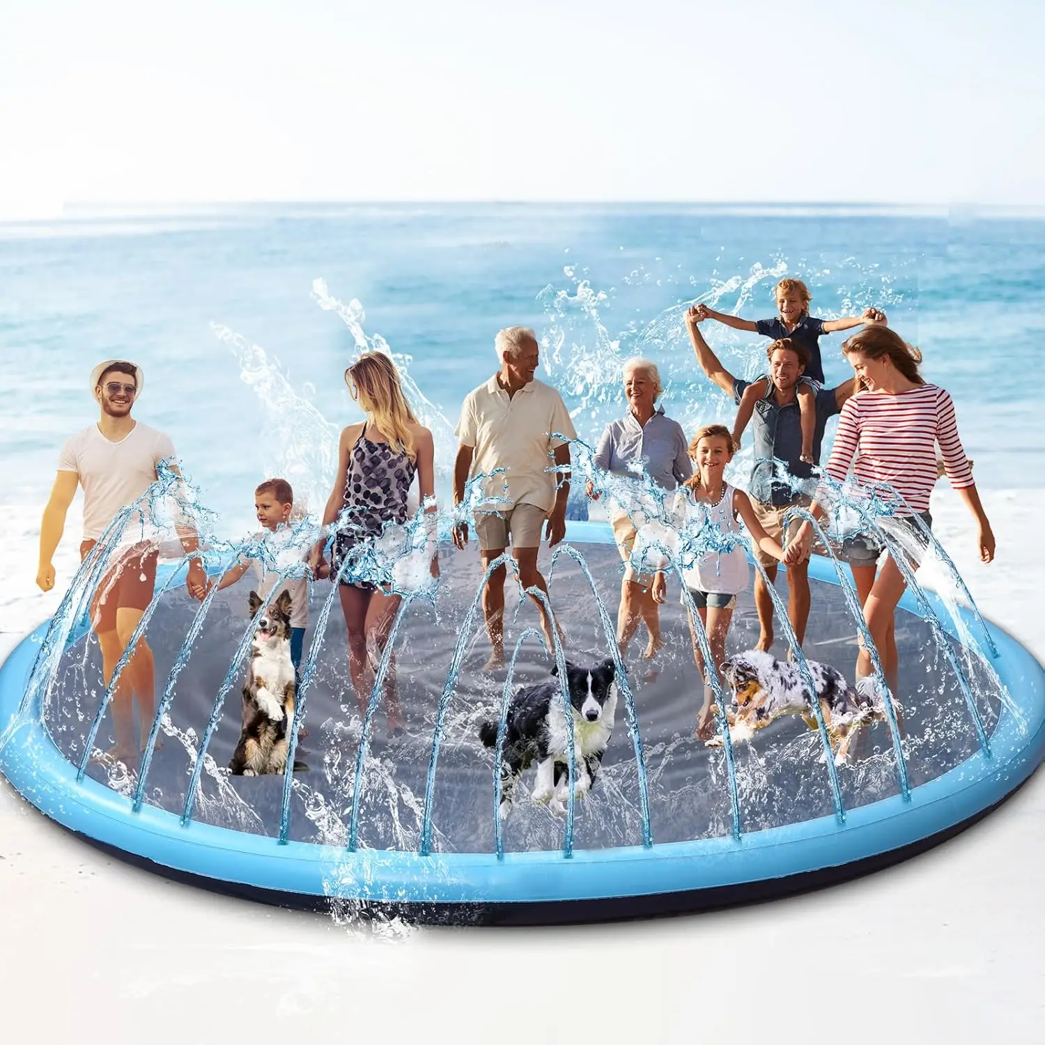 

Dog Splash Pad PVC Material Large Size Non-Slip Summer Blue