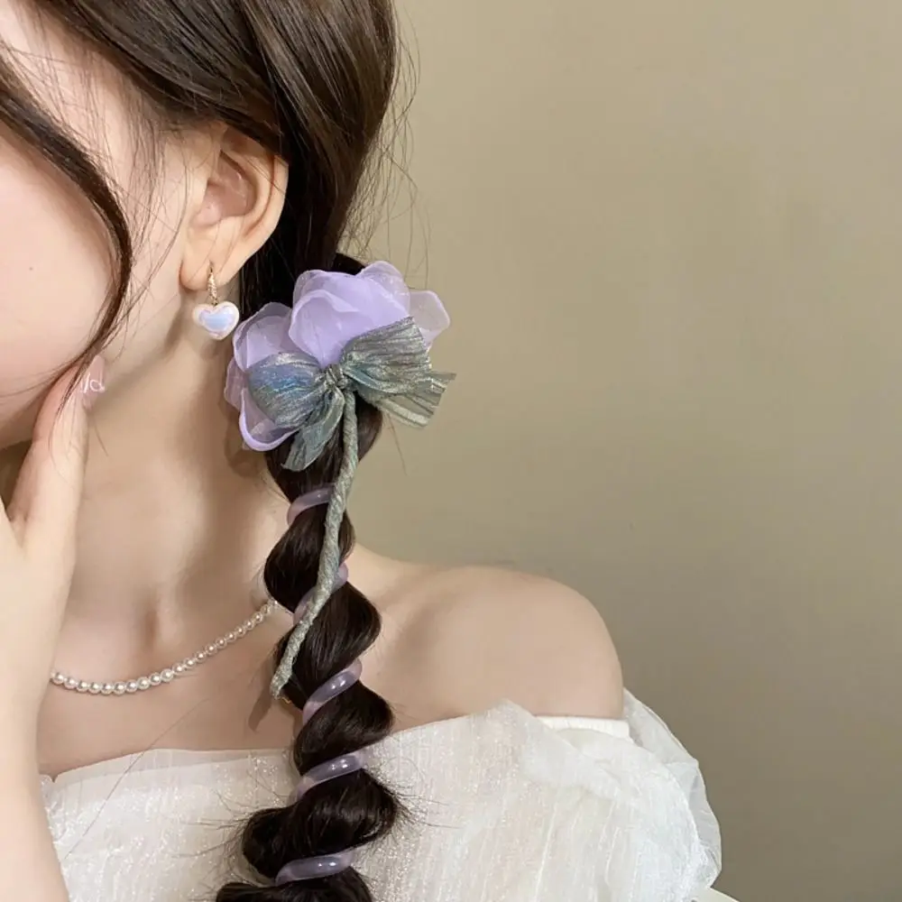 Diadema trenzada con burbujas de flores de imitación, accesorios para el cabello, banda de goma con bobina en espiral, soporte para cola de caballo