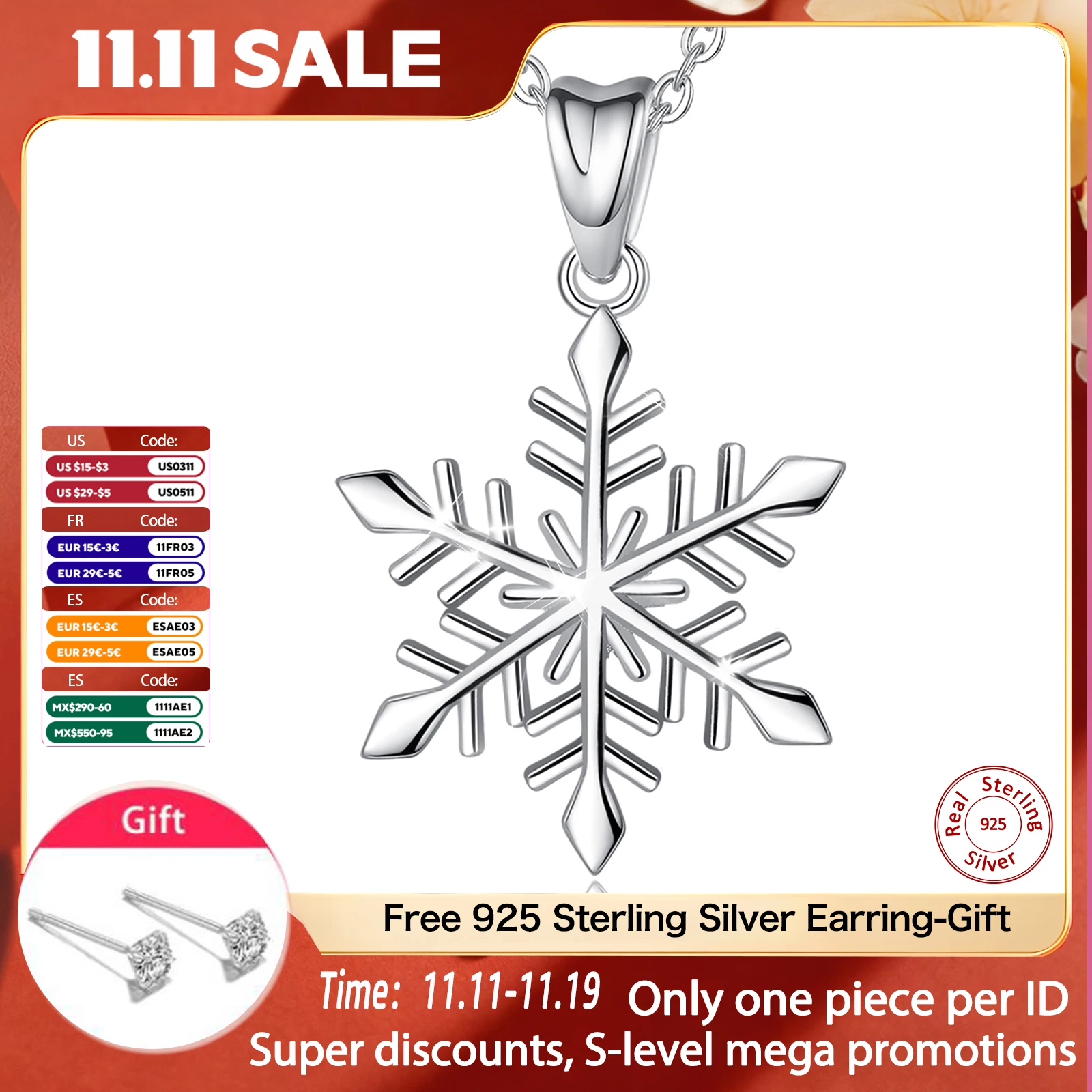 

Eudora 925 Sterling Silver Snowflake Pendant Simple Winter Necklace Christmas Jewelry Holiday Gift for Women Girls