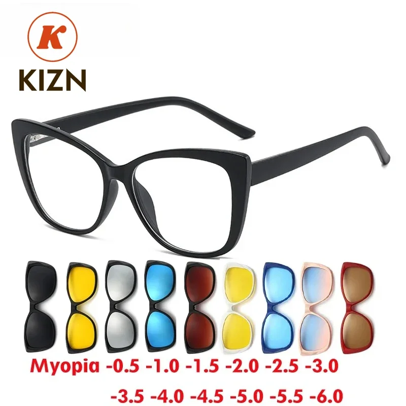

Спортивные очки KIZN 10 в 1 для женщин, солнцезащитные очки «кошачий глаз» для коррекции близорукости, модные поляризованные очки с магнитным креплением, оправа для очков по рецепту -0.5