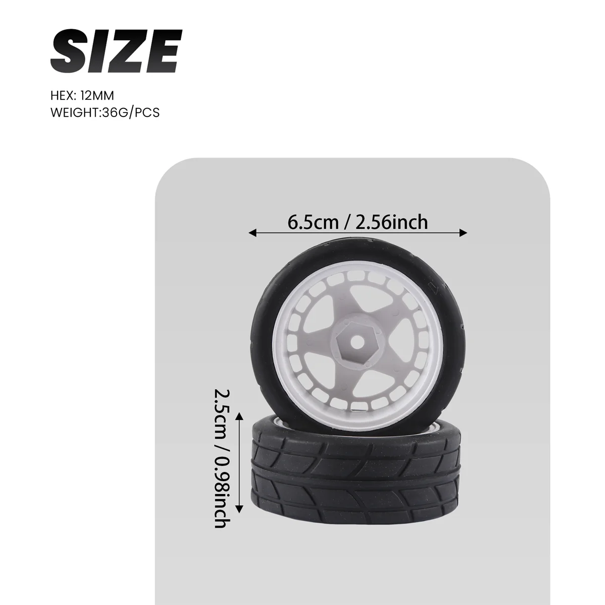 4 pièces 12mm Hex 65mm pneus de roue en caoutchouc pour Tamiya XV-01 TT-01 TT-02 LC Racing PTG-2 HPI WR8 HSP 1/10 RC voiture, 2