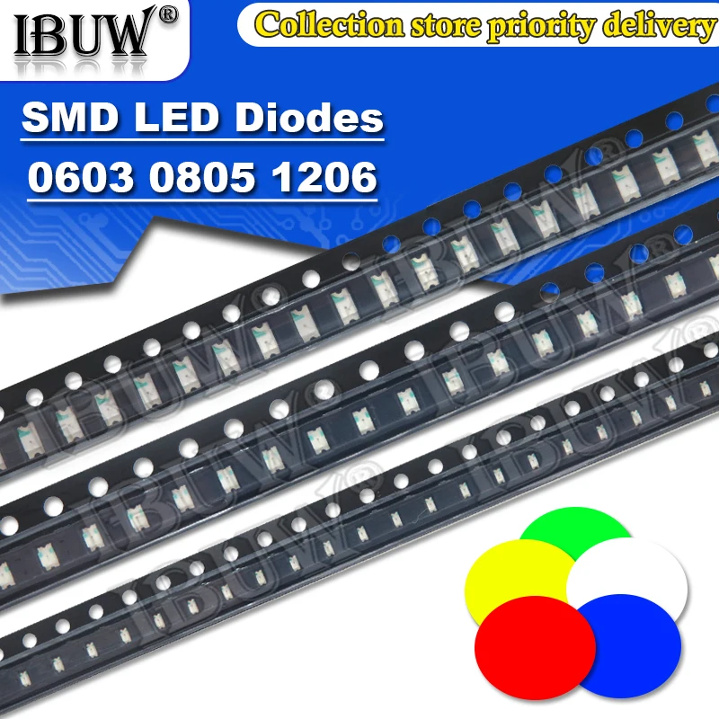 Diode électroluminescente LED SMD, rouge, jaune, vert, blanc, bleu, 100 pièces, 0402, 0603, 0805, 1206, 1210, 3528, 5050, 5730