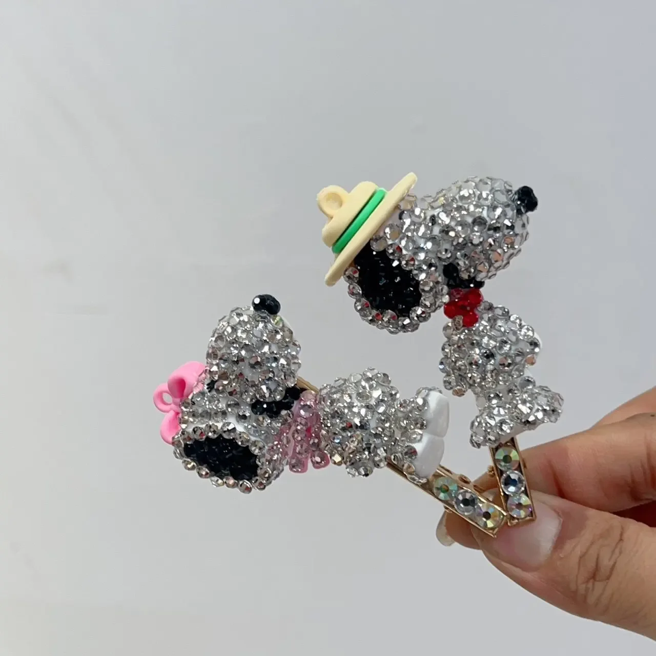 Fashion Snoopy Kawaii Full Diamond Hairpin Children Anime Rhinestone Hairband Cute Cartoon Hair Clip Tie Rubber Rope Accessories