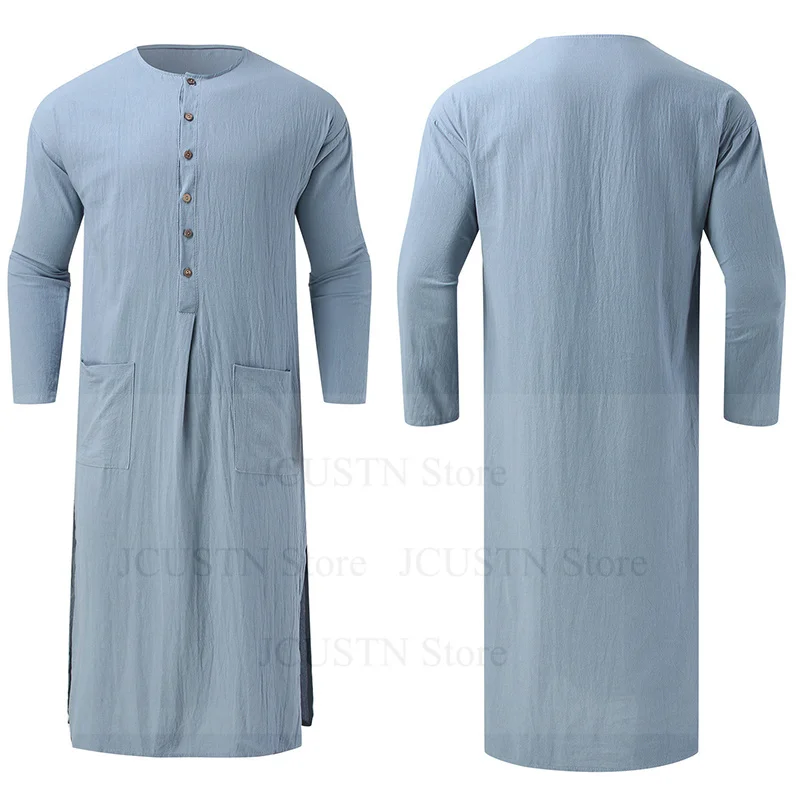ビッグサイズ 3XL 4XL 5XL ムスリムローブ メンズ 無地 長袖 ポケット付きローブ メンズ サウジアラビア アバヤ ドレス ムスリム カフタン 男性用