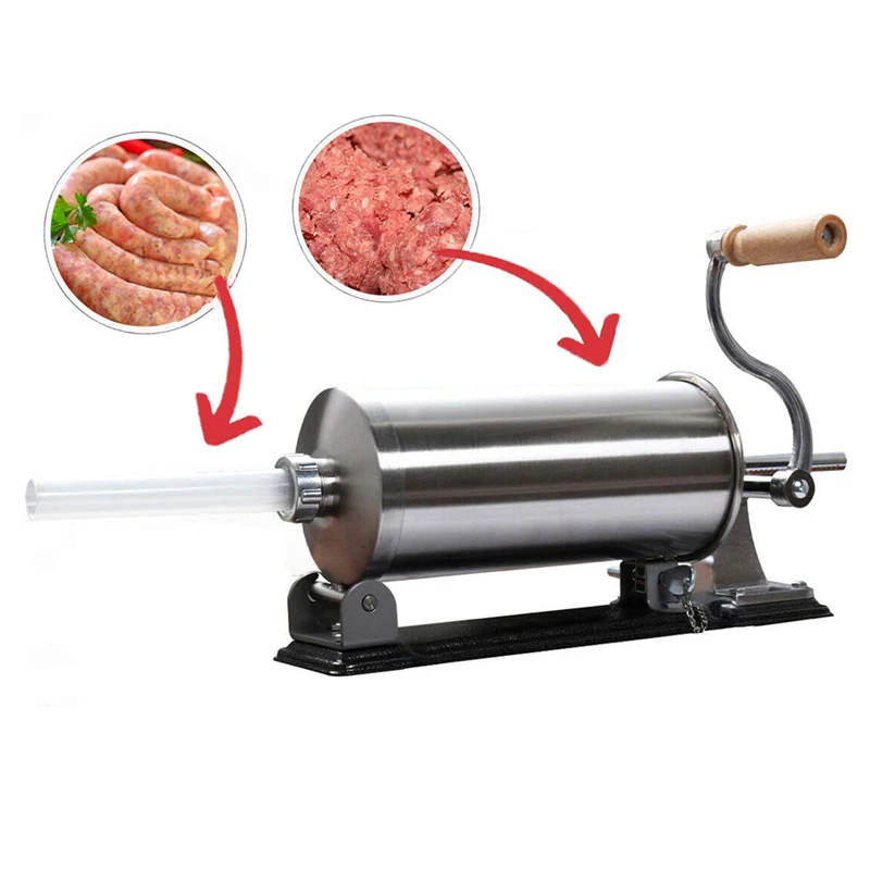 6LBS/3L Horizontal Manual Sausage Stuffer Kit Stainless Steel Hand Sausage Making Machine With 4 Size Tubes