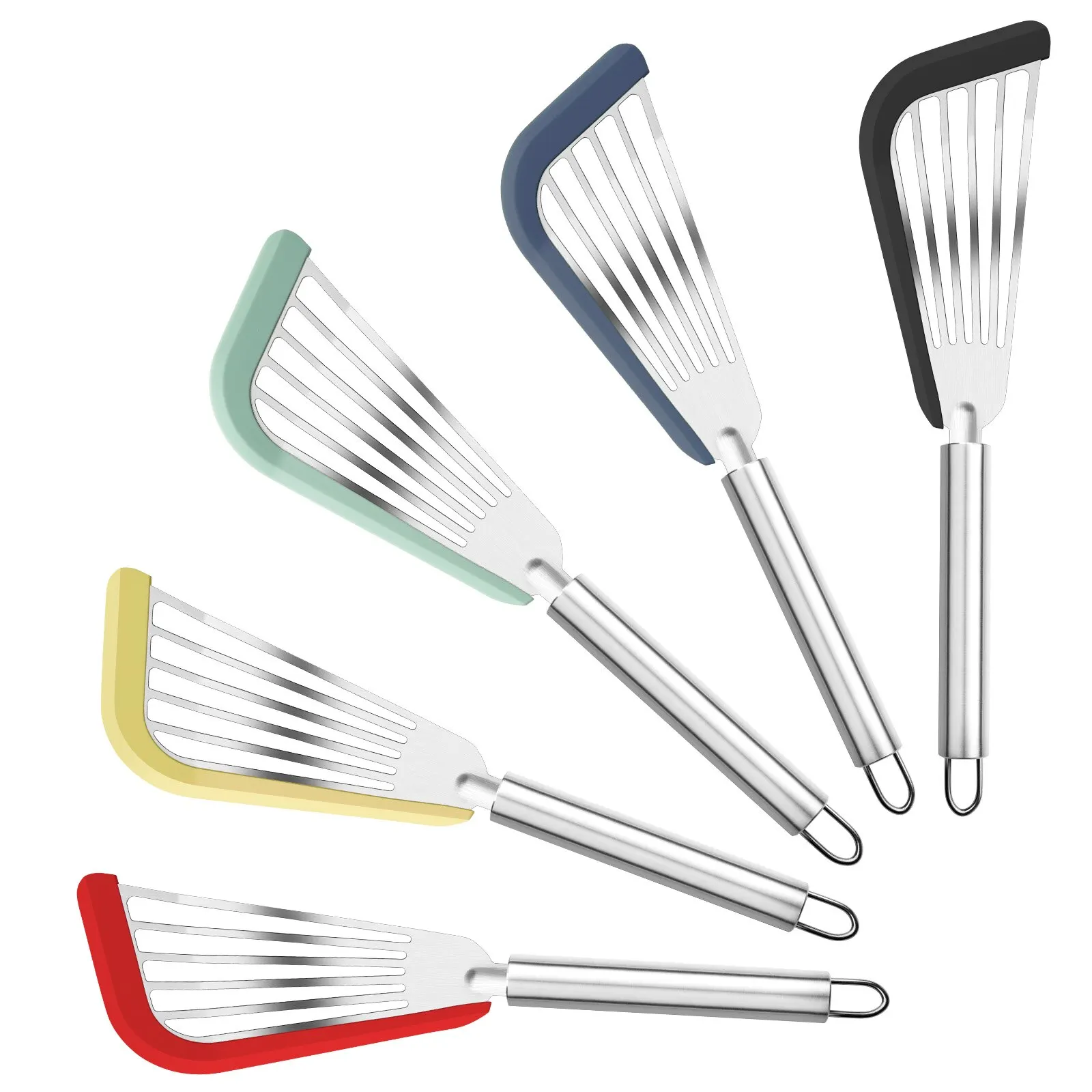 Silicone Fish Spatula Stainless Steel Slotted Turner with Soft Edge Heat Resistant Kitchen Cooking Tools Utensil