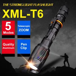 T6 Brightest 100000LM LED Flashlight with pen clip Rechargeable Flashlight 18650 Torch zoomable 5 modes led torch light lantern