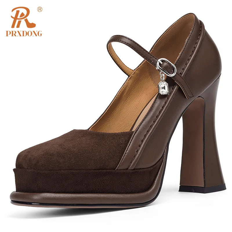 

PPRXDONG New Classics Retro Women Pumps High Heels Platform Spring Summer Black Brown Dress Party Mary Janes Shoes Size 34-39