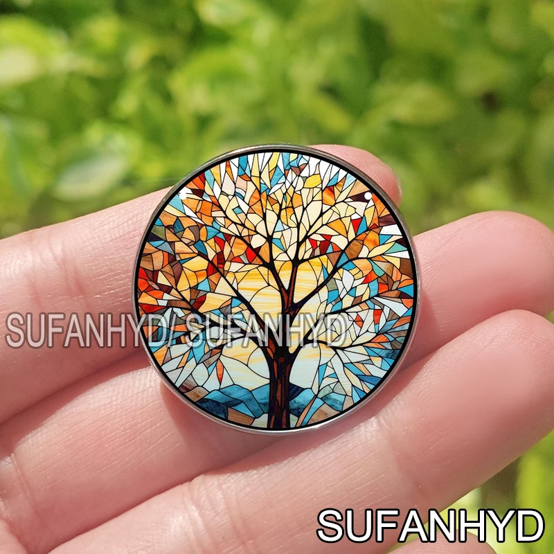 1 Pcs Stainless Steel Tree of Life Brooch Women Beautiful Flower and Trees Badge Charm Glass Gem Jewelry