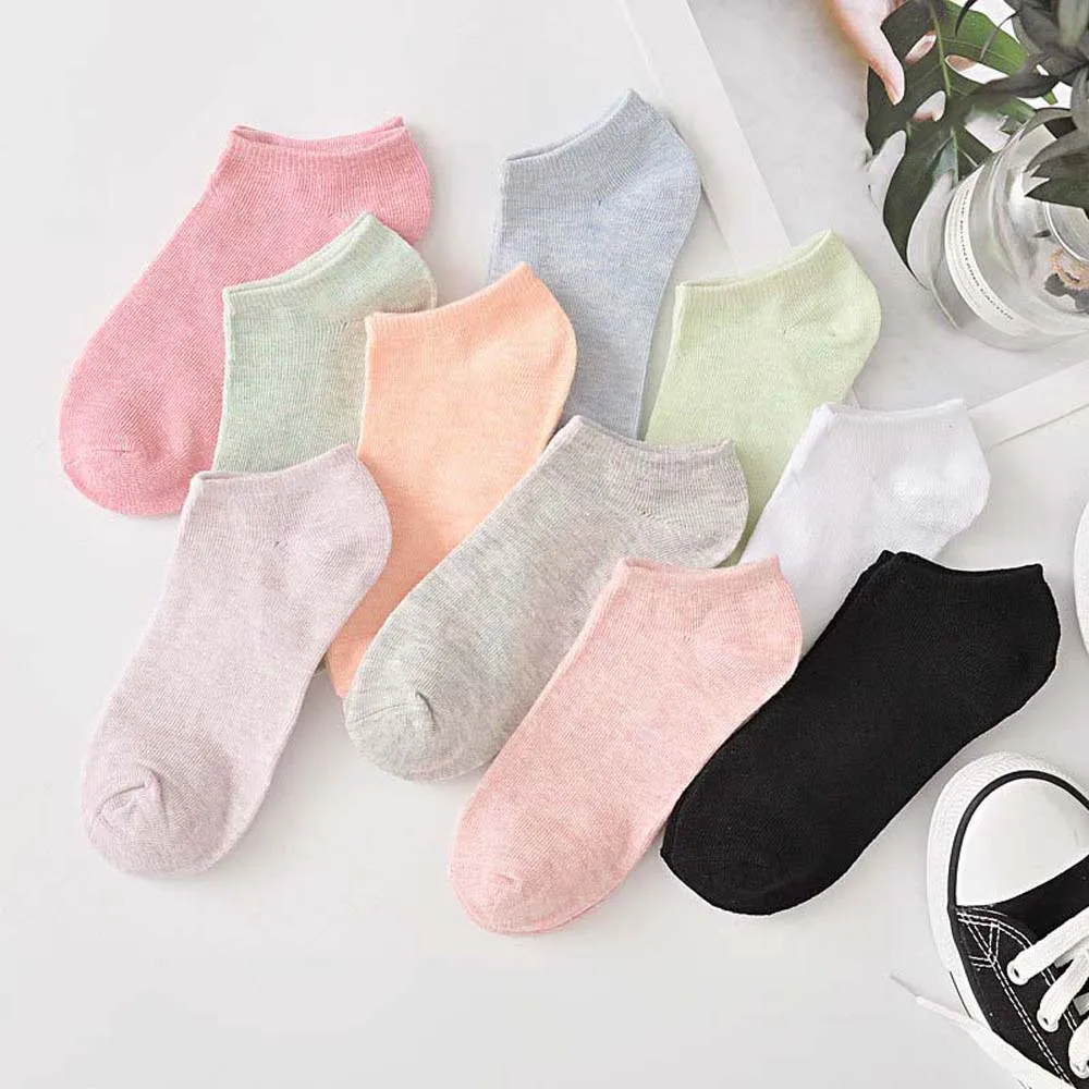 10 Pairs Cotton Women Short Socks Set Hosiery Anti Slip Solid Color Boat Socks Mixing Color Sweat Absorption Female Ankle Socks