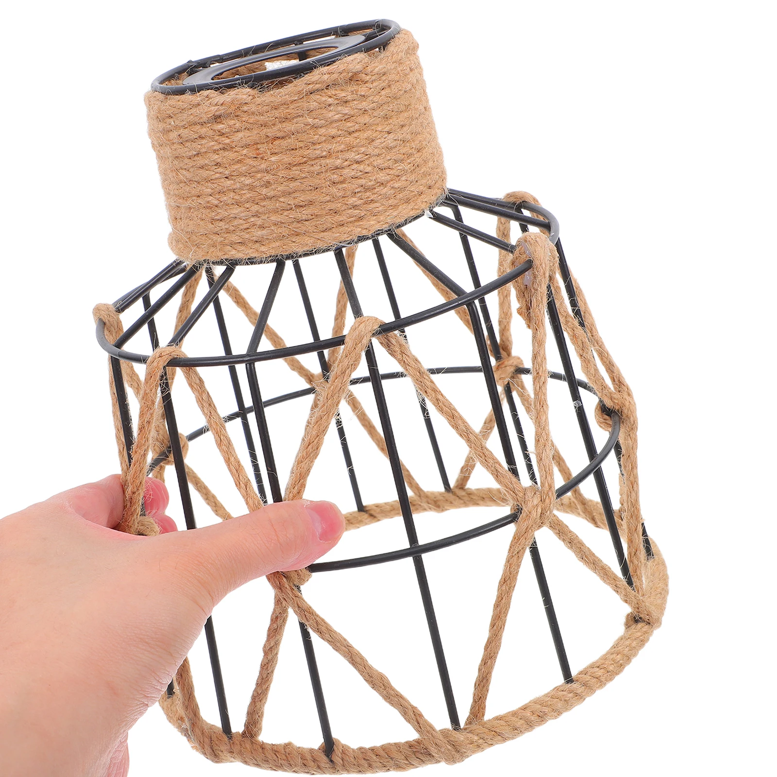 

Retro Hemp Rope Lampshade Vintage Metal Cage E27 Socket Hanging Light Fixture Industrial Decor Bar Pendant Kitchen Shades