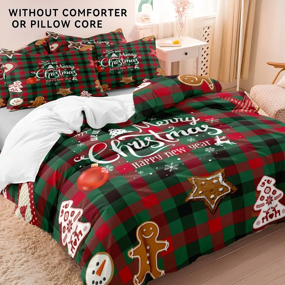 3pcs Bedding Set Marry Christmas Print Cozy Duvet Cover Set King Queen Twin Single Size New Year Christmas Gift Bedroom Decor
