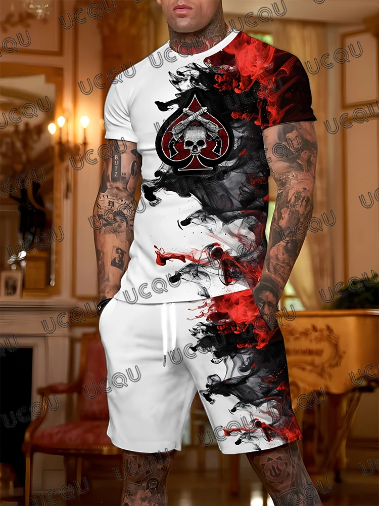 

Halloween New Men's Tracksuit Sets Skeleton Print Short Sleeve T-Shirt Suit 3D Printed Streetwear Shorts 2 Piece Male Clothes