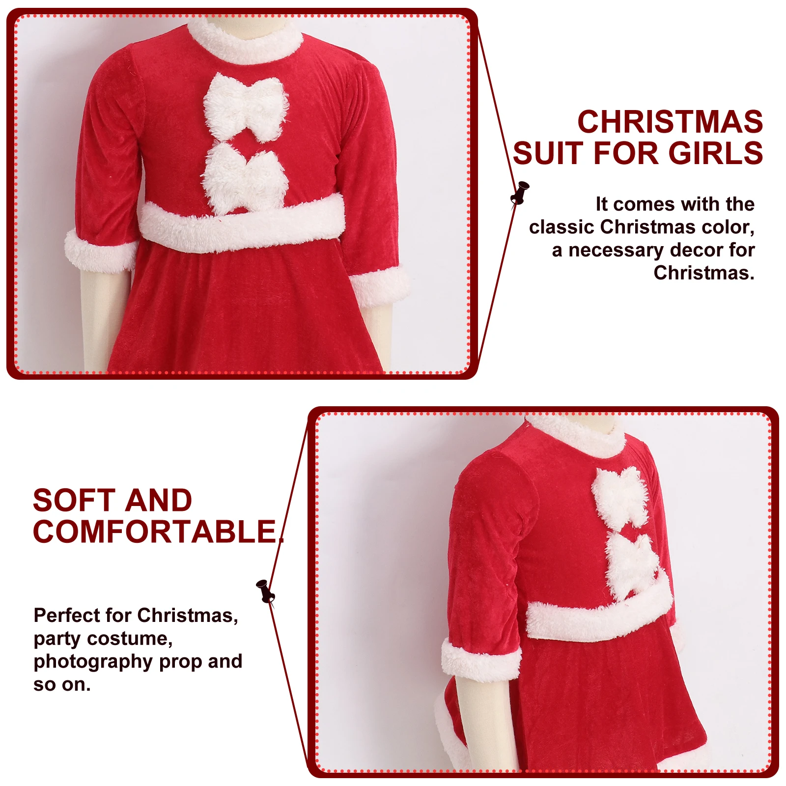 

1 set Santa Claus Costume Set For Girls Christmas Outfits Hat Included Party Wear Photography Prop Easy On Off Gift