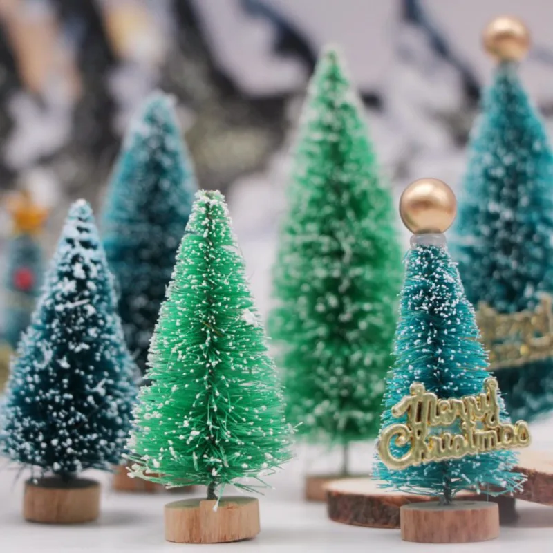 12 Stks/set Mini Kerstboom Miniatuur Kerstboom Mini Kunstmatige Sisal Sneeuw Landschapsarchitectuur Bomen Voor Kerst