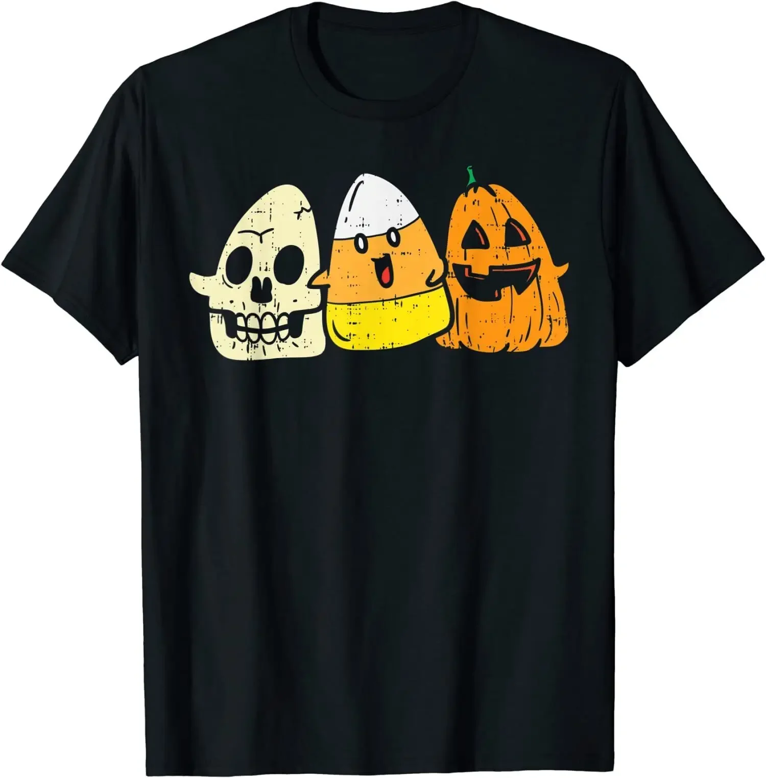 

Halloween Candy Corn Skeleton Skull Pumpkin O-Neck T Shirt Men Casual Short Sleeve Tees Tops Streetwear Cotton