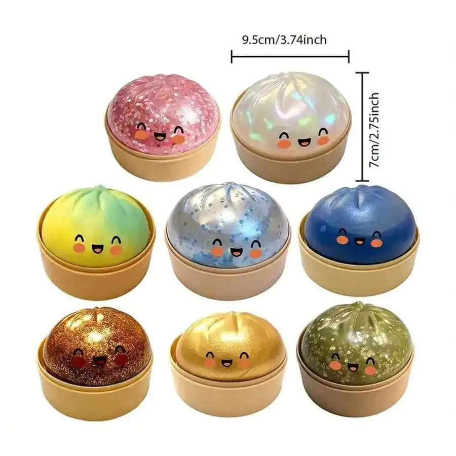 Realistic Giant Dumpling Squeeze Toy With Bamboo Steamer Soft TPR Dough Ball Decompression Fidget Toy Funny Creative Gift