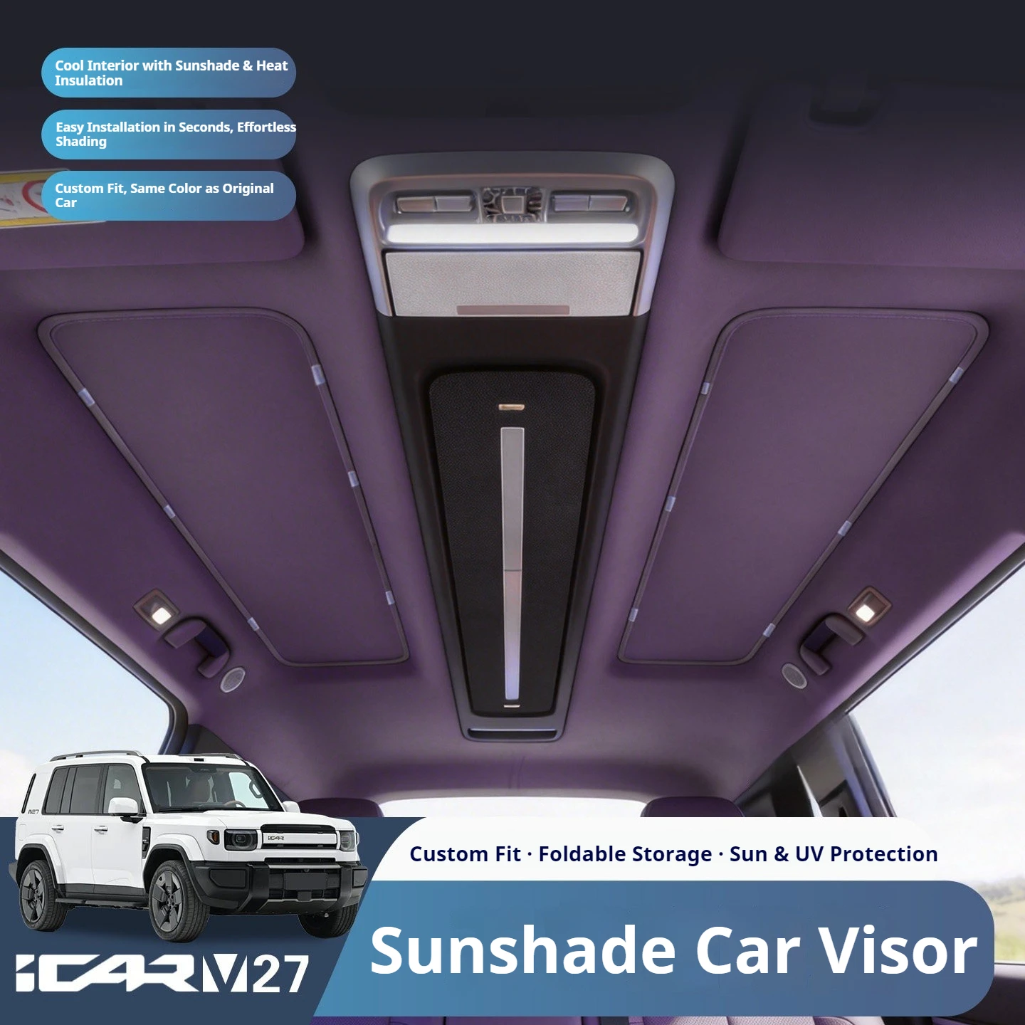 For Chery iCaur iCAR V27 Panoramic Roof Sunshade Curtain Heat‑Insulation Sun‑Shield Roof Canopy Mod Upgrade Car Accessories