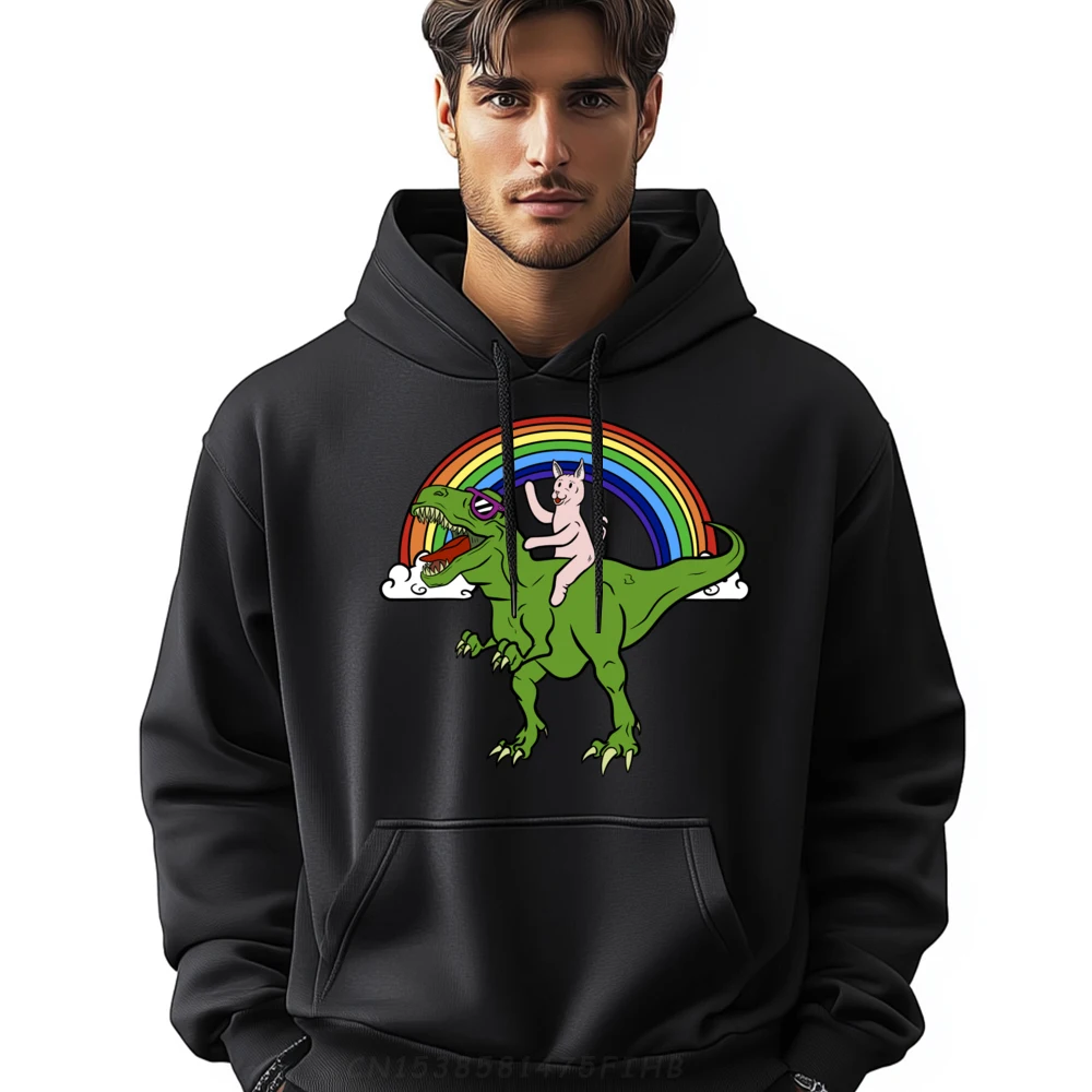 

Sphynx Cat Riding T Rex Dinosaur Funny Pet Mens Designer Hoodie Men's Sweatshirts Creative