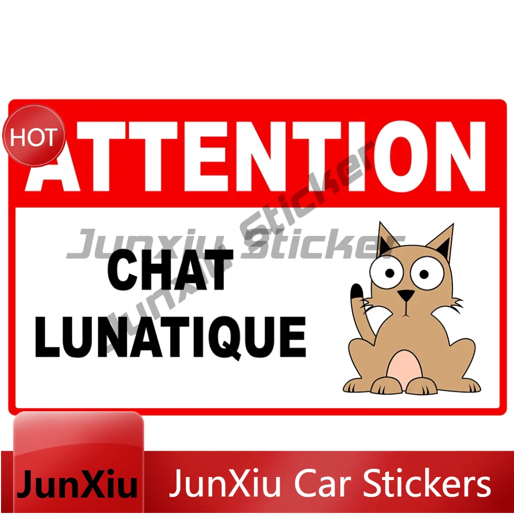 Attention Chat Lunatique Humour Drole Vinyl Decal Waterproof Car Sticker Motorcycle Auto Decoration