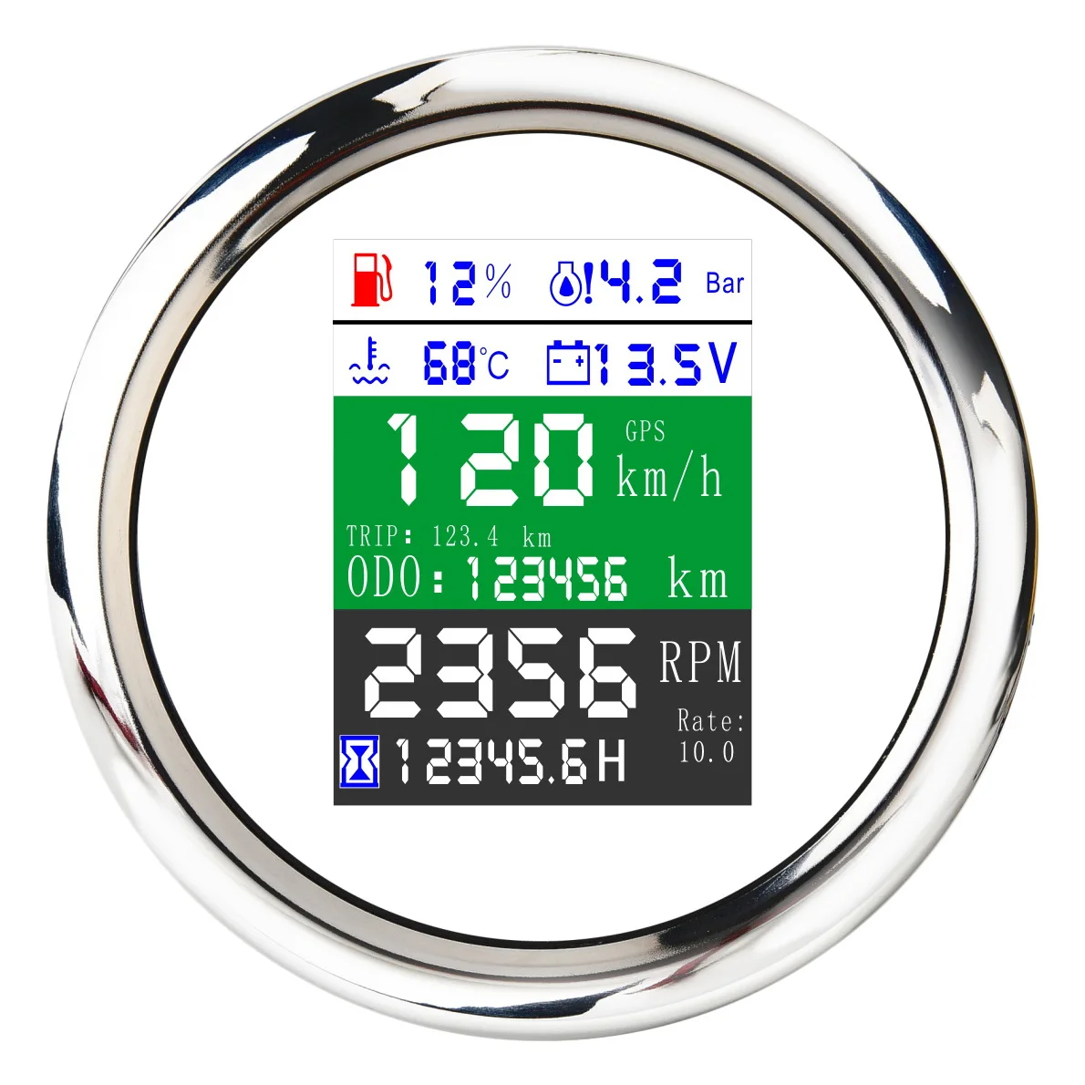 

85MM 6-in-1 Multi-Functional GPS Speedometer Tachometer Fuel Level Water Temp Oil Pressure Gauge Voltmeter Alarm White