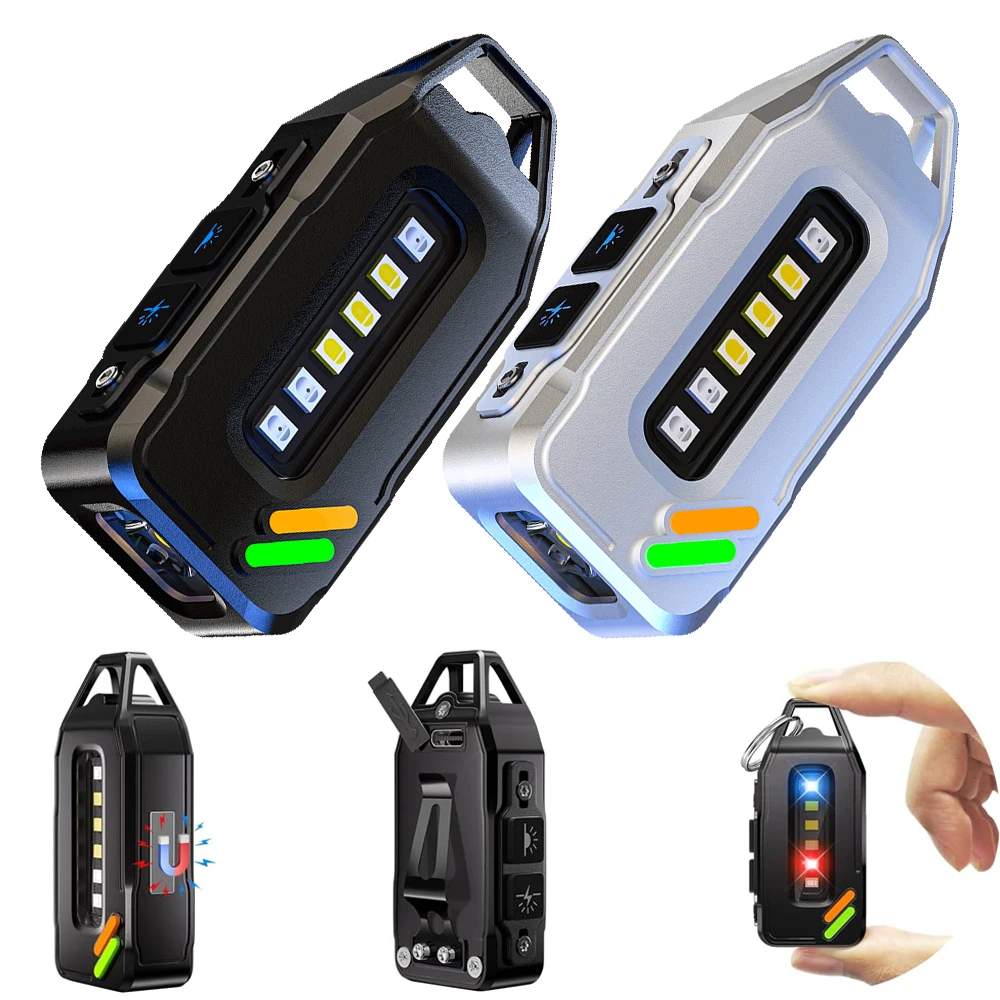C5 Powerful Mini COB LED Keychain Flashlight USB Rechargeable Hanging Work Light Waterproof Keyring Camping Walking Pocket Lamp