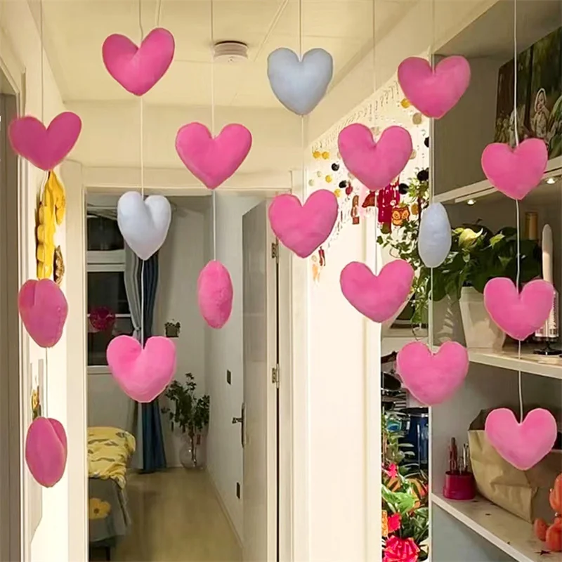 7pcs New Heart Shaped Curtain Door Hanging Decoration Cute Korean Style Nylon String Pendant Girls Room Decor Women Kawaii Gift