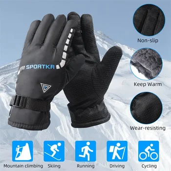 Winter Männer Frauen Volle Finger Handschuhe Warm Verdicken Fleece Skifahren Outdoor Lauf Handschuhe Wasserdicht Winddicht Nicht-Slip Fäustlinge