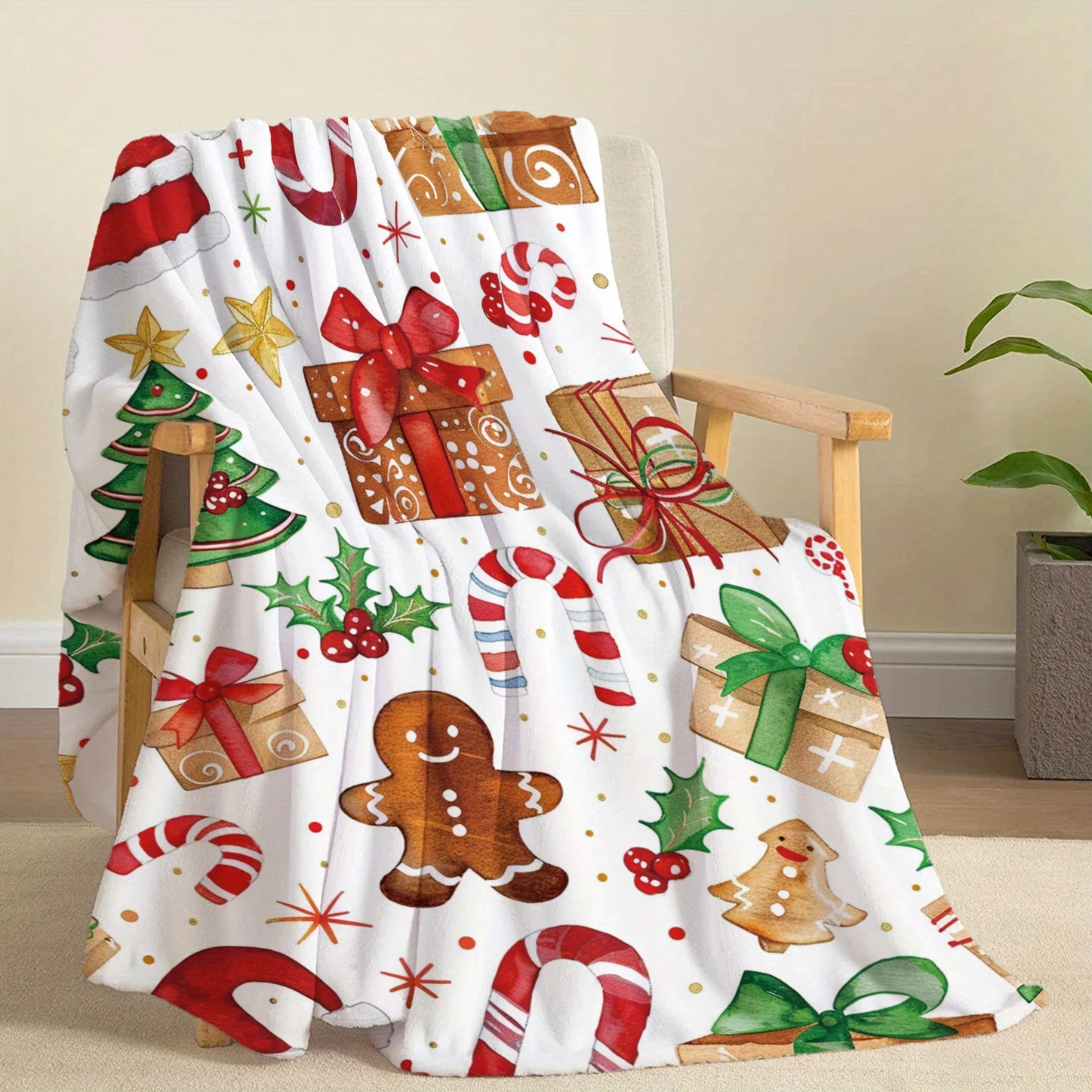 Gestrickte Flanelldecke mit Weihnachtsmotiv, weiche, bequeme Bettwäsche für Sofa, Büro, Geschenk, Camping, Reisen, leicht, für alle Jahreszeiten