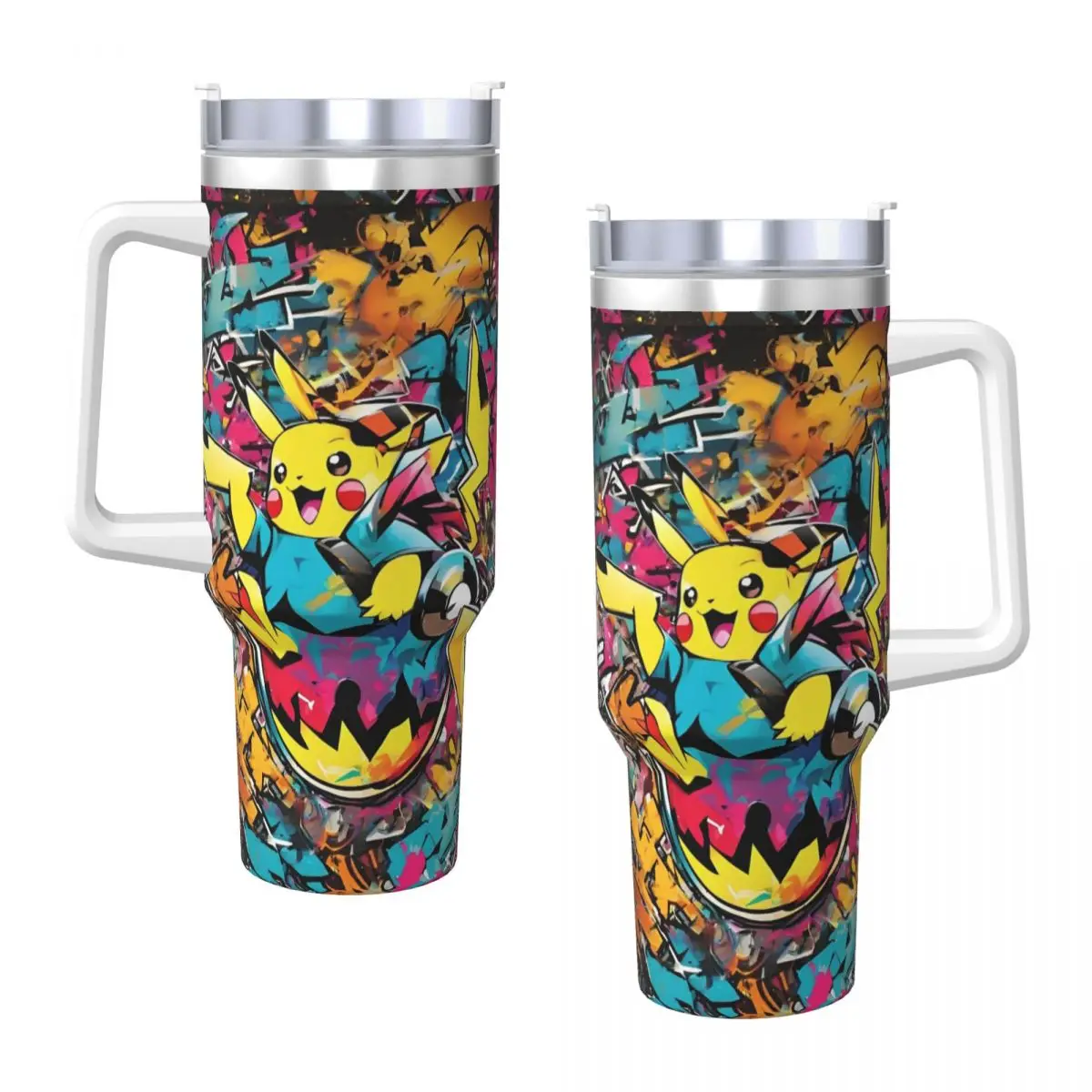 Japanese Anime Pokemon Stainless Steel Tumbler Beach Thermal Cups With Straws and Lid Large Capacity Car Mugs Cold Water Bottle