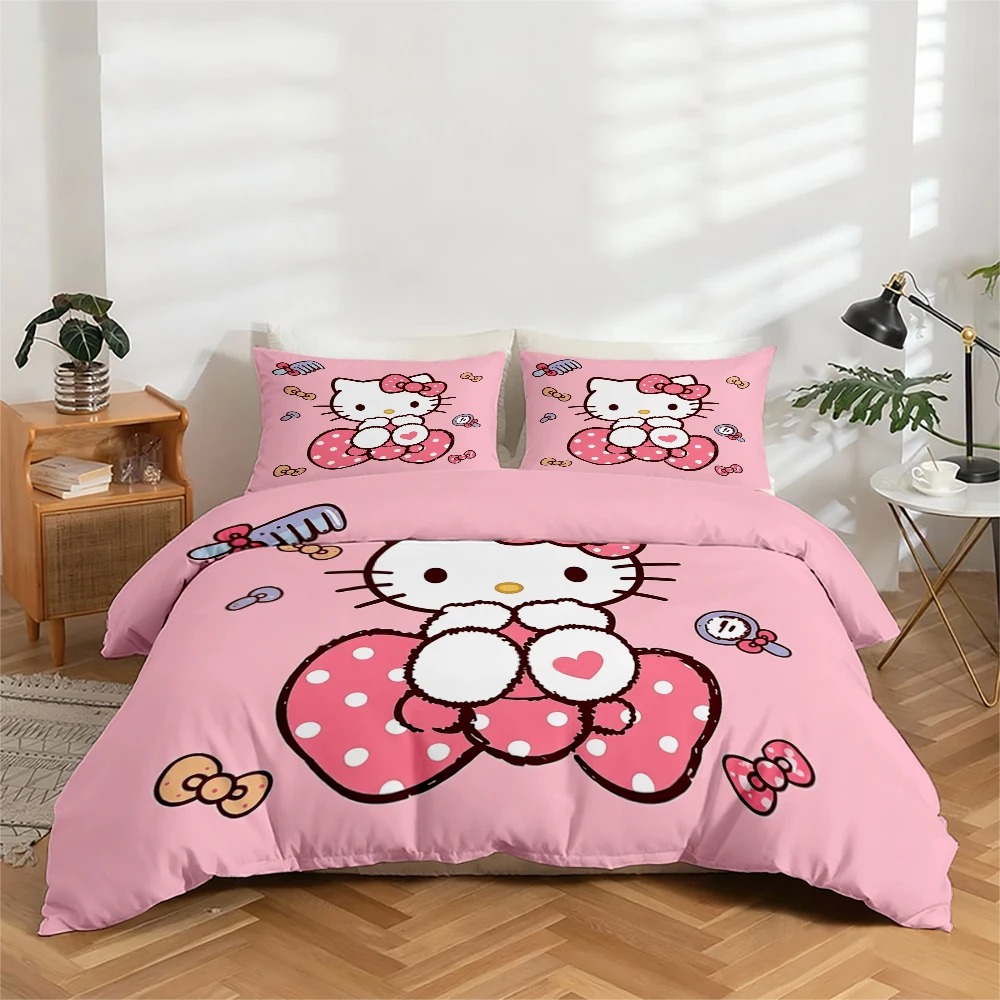 

Комплект постельного белья из 3 предметов с цифровой печатью высокого разрешения, комплект пододеяльников с крупным цветочным узором Hello Kitty, включает 1 пододеяльник + 2 наволочки, подходит для спальни, гостевой комнаты, домашнего декора, пододеяльник