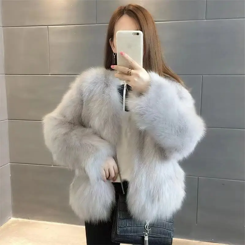 Winter Women High Quality Faux Fur Coat Luxury Long   Loose Round Collar Open Stitch Thick Warm Female s T833