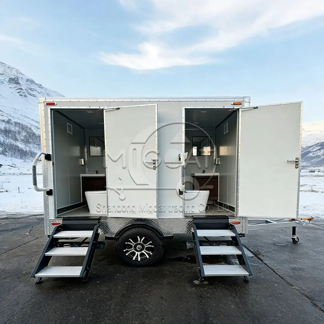 Luxury Portable Toilet Trailer 2 Private Stalls Mobile Restroom with Handwashing Station for Outdoor Events Camping