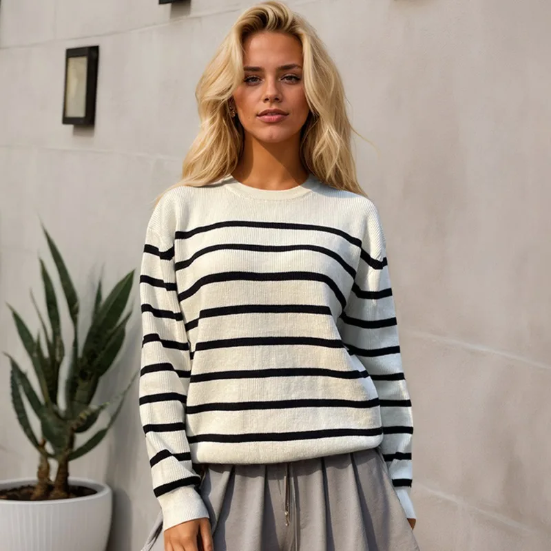 Tuularose mode rayé tricot pulls nouveau ample décontracté chaud tricoté pulls automne hiver nouveau banlieue Chic femmes pull