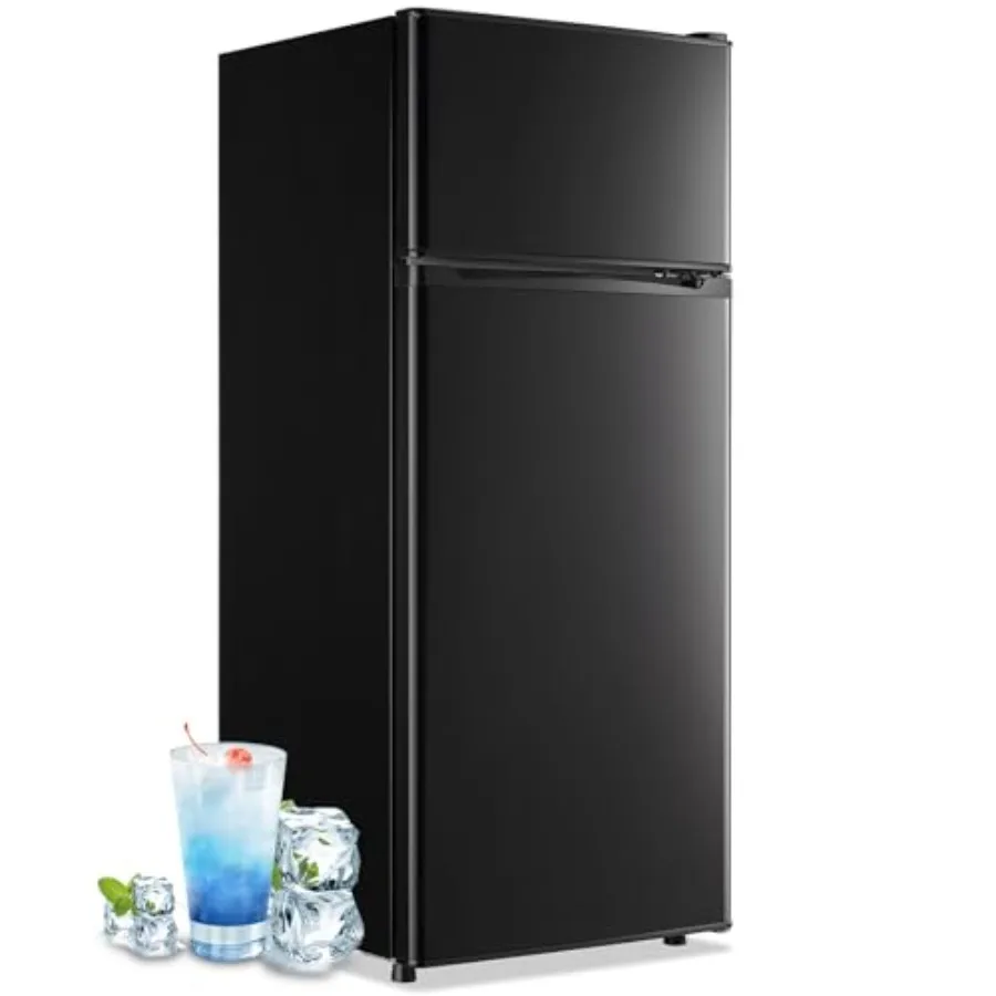 4.5 Cubic Feet Double Door Fridge with Top Freezer for Home Kitchen Storage Large Capacity Refrigerator with 7 Temperature Cont