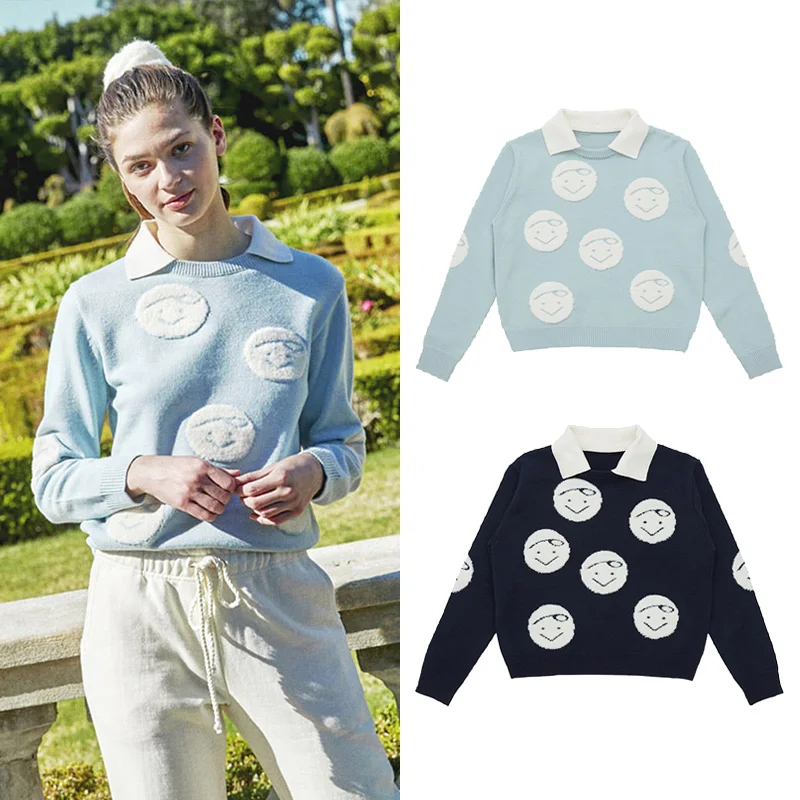 

piv'vee Trendy New Women's Knitted Sweater Detachable Lapel Design Luxury Sports Long Sleeve Golf Fashion Brand