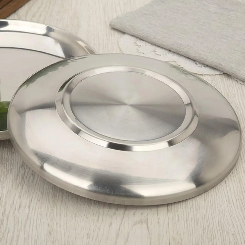 STAINLESS STEEL ROUND RICE TRAY PLATE SERVING DISH PLATTER BUFFET KITCHEN #2
