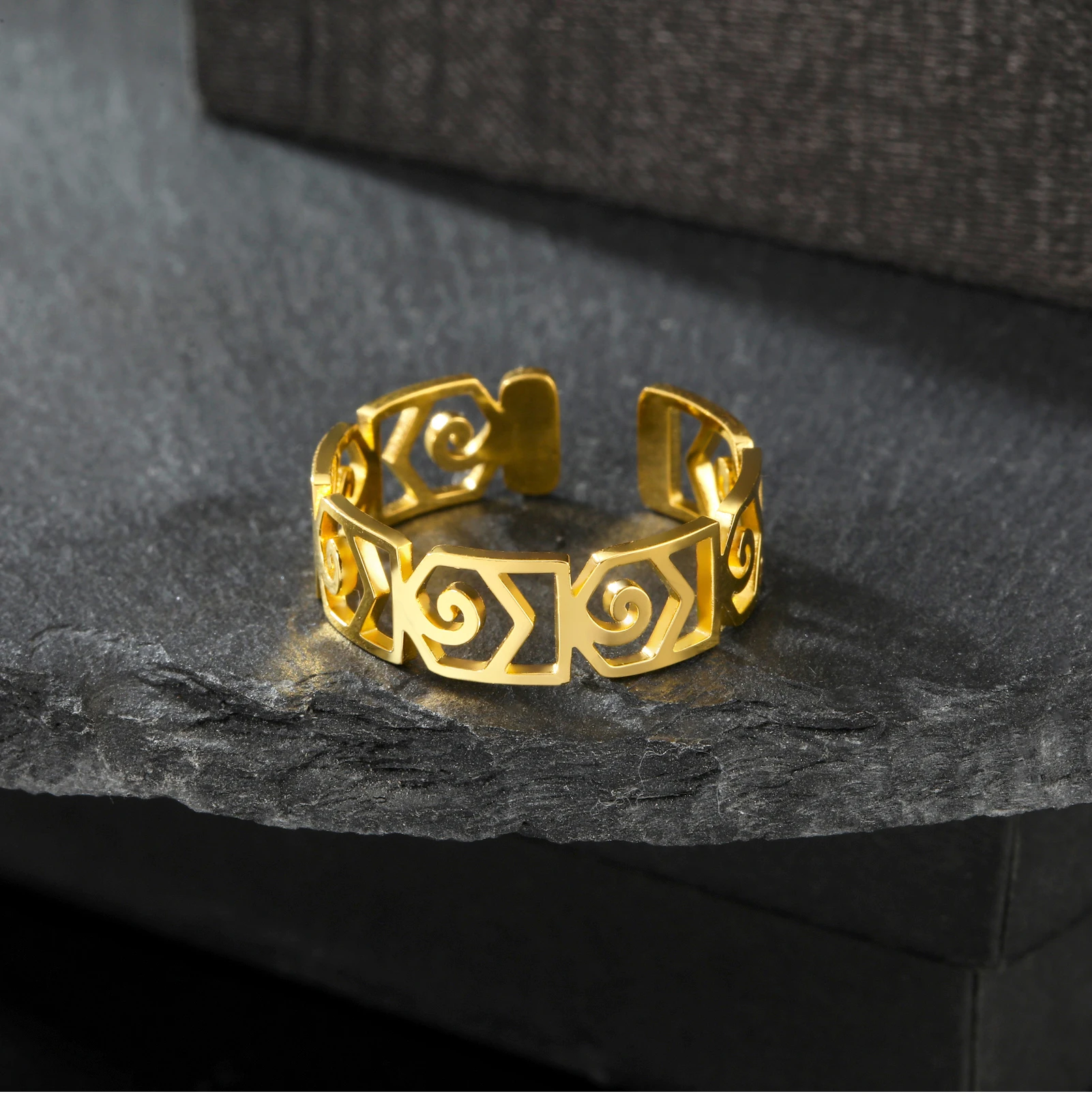 CoolTime Edelstahl-Ring mit griechischem Schlüsselmuster, hohl, geometrisch, verstellbar, Vintage, antike griechische Schmuckstücke, für den Alltag, 2026 – Detail 8