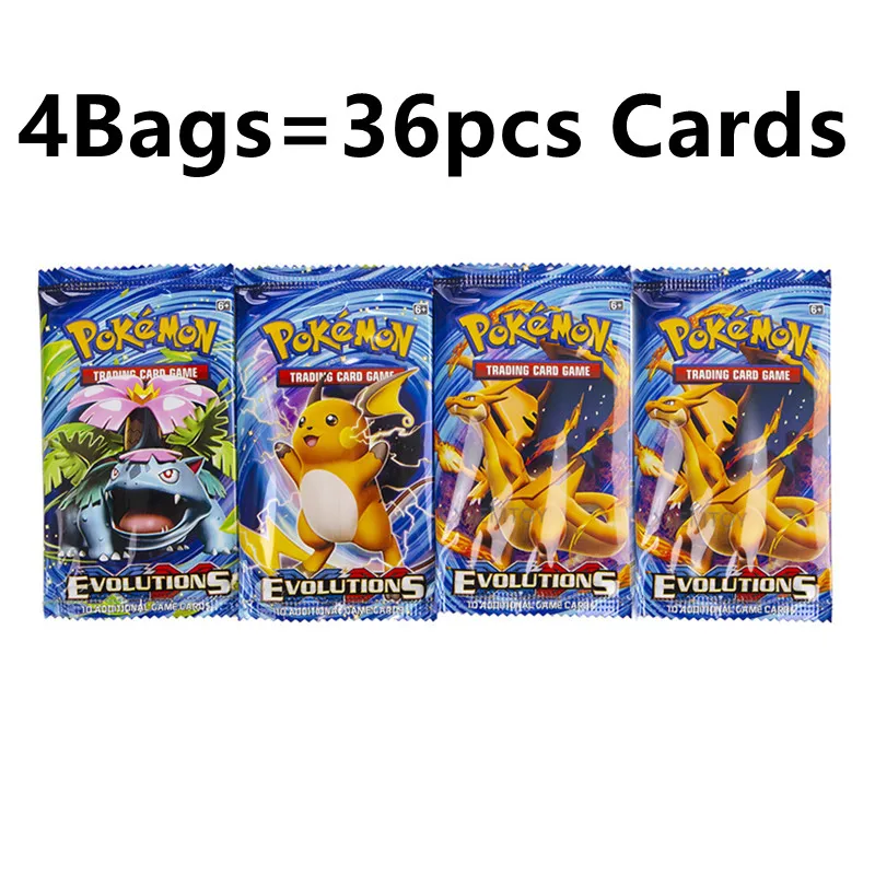 4 Bags 36Pcs English Pokemon Cards Charizard Pikachu Collectible Card Anime Trading Game Battle Toys For Adult Children Gift