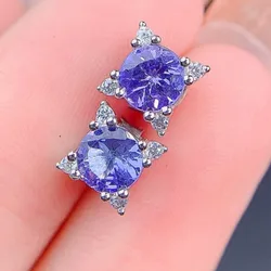 VVS Grade Natural Tanznaite Earrings for Daily Wear Antiallergic 3 Layers 18K Gold Plating 925 Silver Tanzanite Hoop Earrings