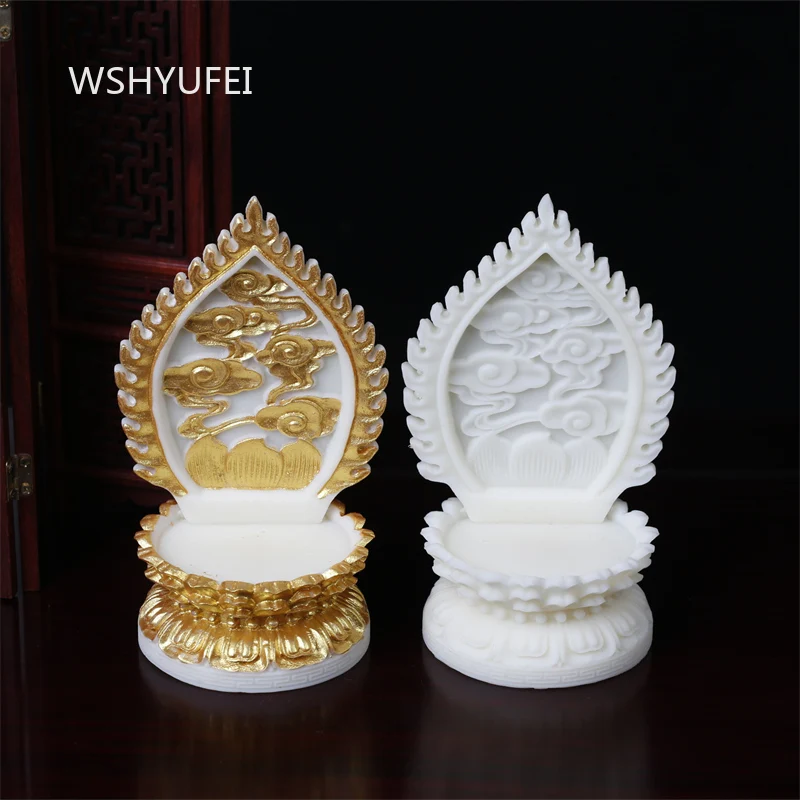 Guanyin Bodhisattva Base Buddha Statue with Raised Solid Wood Base Ivory Fruit Backlit Golden Lotus Flower Decorative Ornaments